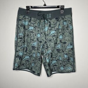 NORTH FACE Board Shorts Mens 32 x 10 Wildlife Print NEW Gray Unlined Elk Bear